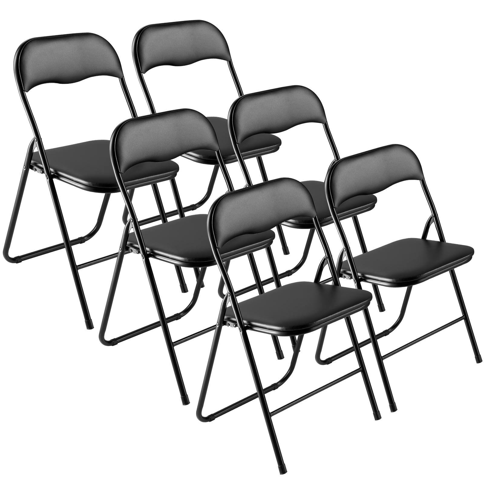 Front. VEVOR - 6 Pack Folding Chairs, Foldable Leather Chairs with Heavy Duty Metal Frame & Padded Cushion - Black.