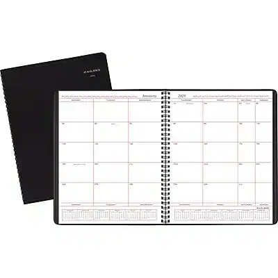 Front. AT-A-GLANCE - 2026 8" x 10" Calendar Year/Monthly Planner, Faux Leather Cover Black - Black.
