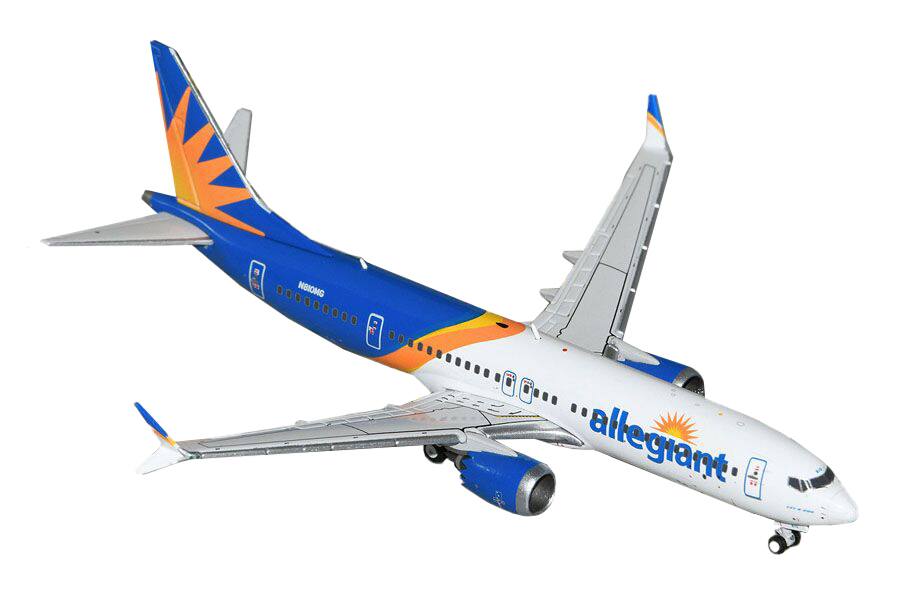 The text on the image reads:

- "allegiant" (on the fuselage)
- "NBIONG" (on the tail)