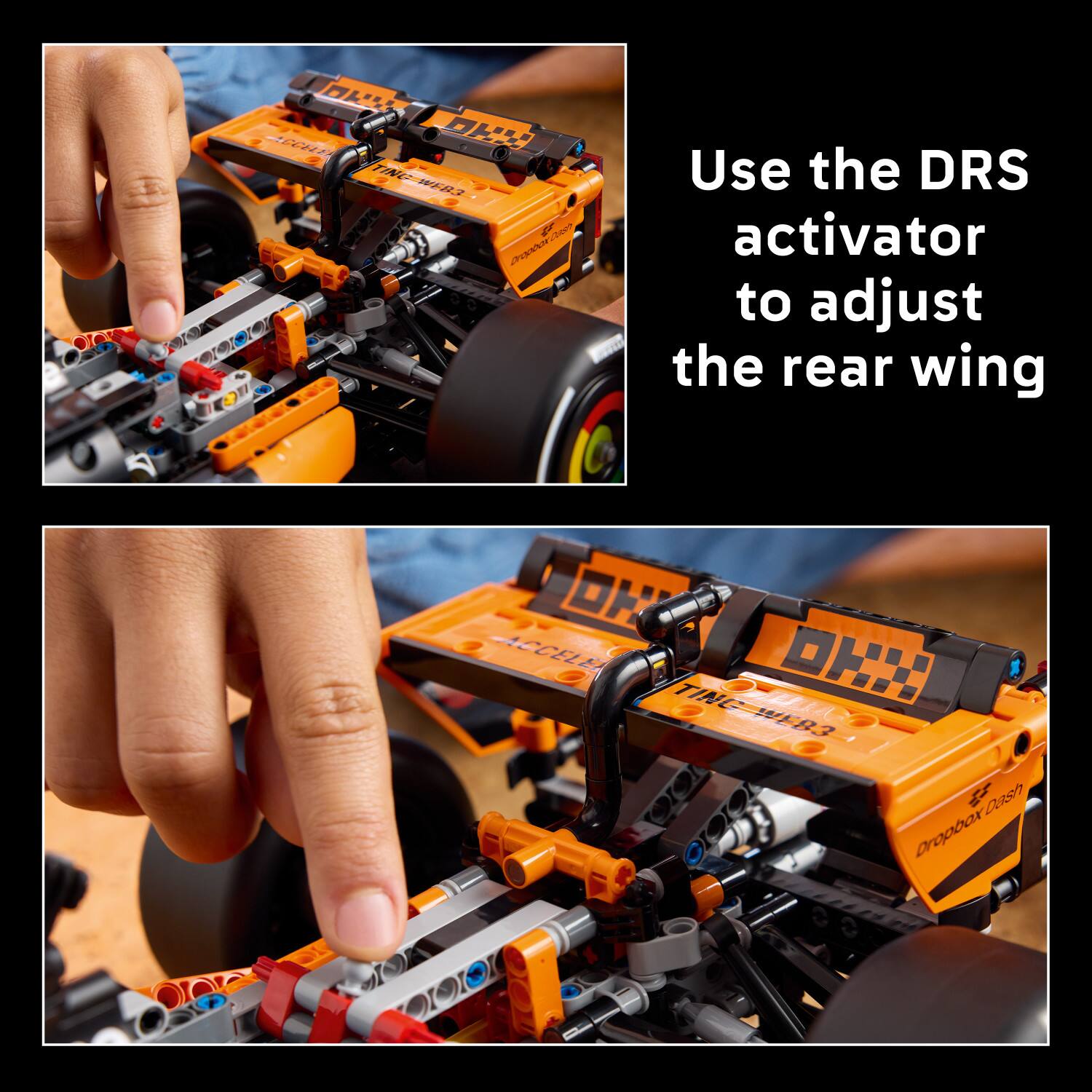 Use the DRS activator to adjust the rear wing.