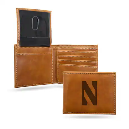 Front. Rico Industries - Northwestern Wildcats Laser Engraved Brown Billfold Wallet - Multi.
