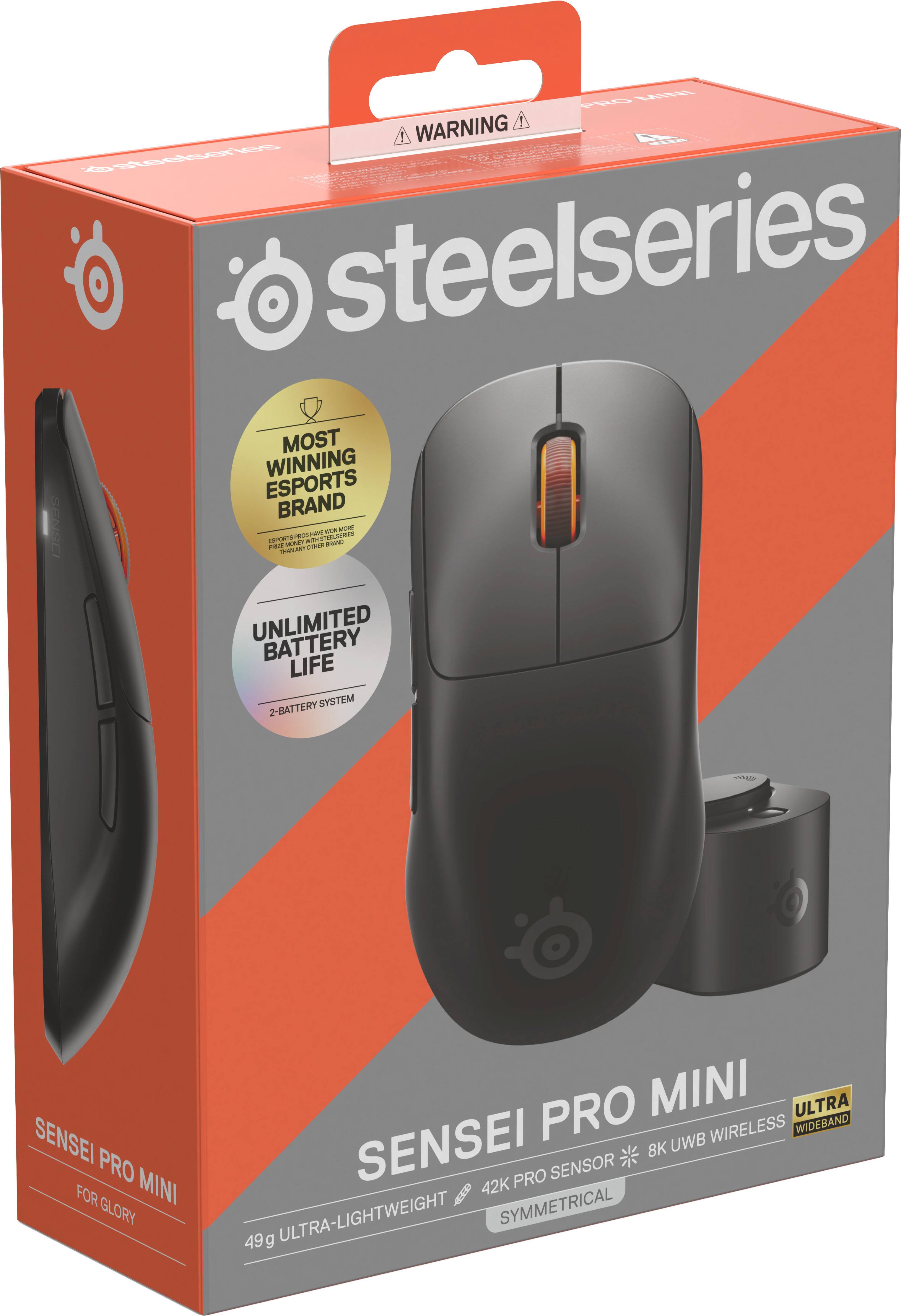 PRO MINI WARNING steelseries WWW.COM steelseries MOST WINNING ESPORTS BRAND SENSEI INSPORTS POLICE SHAN-M INST PROUL NY Win DONE MAIS CALLORING BON BRAND and UNLIMITED BATTERY LIFE 2-BATTERY SYSTEM

SENSEI PRO FOR MINI GLORY

PRO MINI ULTRA WIRELESS WIDEBAND SENSEI 8K UWB PRO SENSOR 42K ULTRA-LIGHTWEIGHT SYMMETRICAL 49g