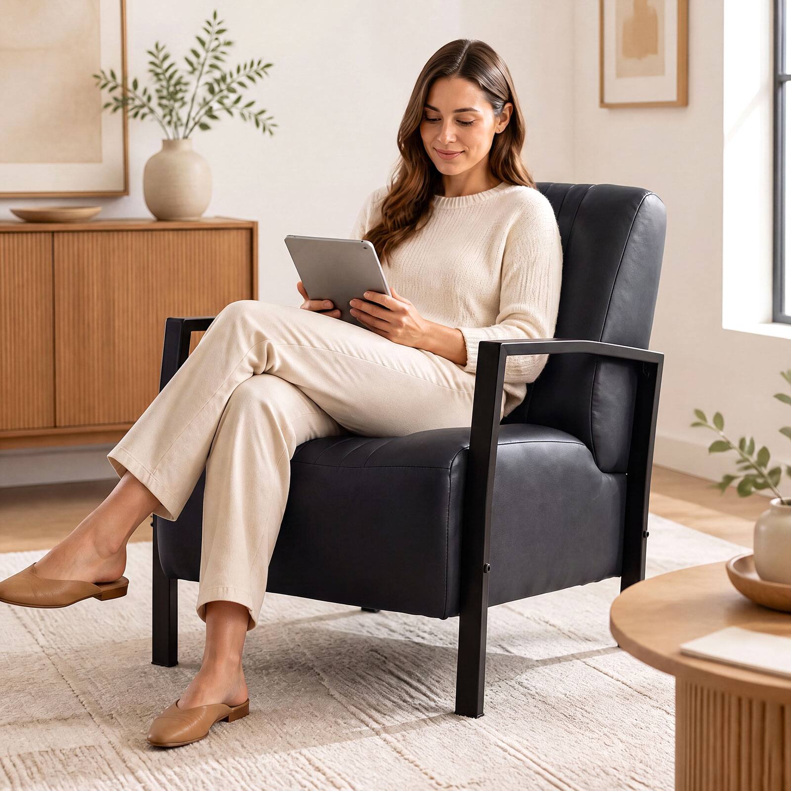 Alt View 3. Costway - Costway 1 PCS Modern Accent Chair with Metal Frame, Padded Seat & Back for Living Room, Office - Black.
