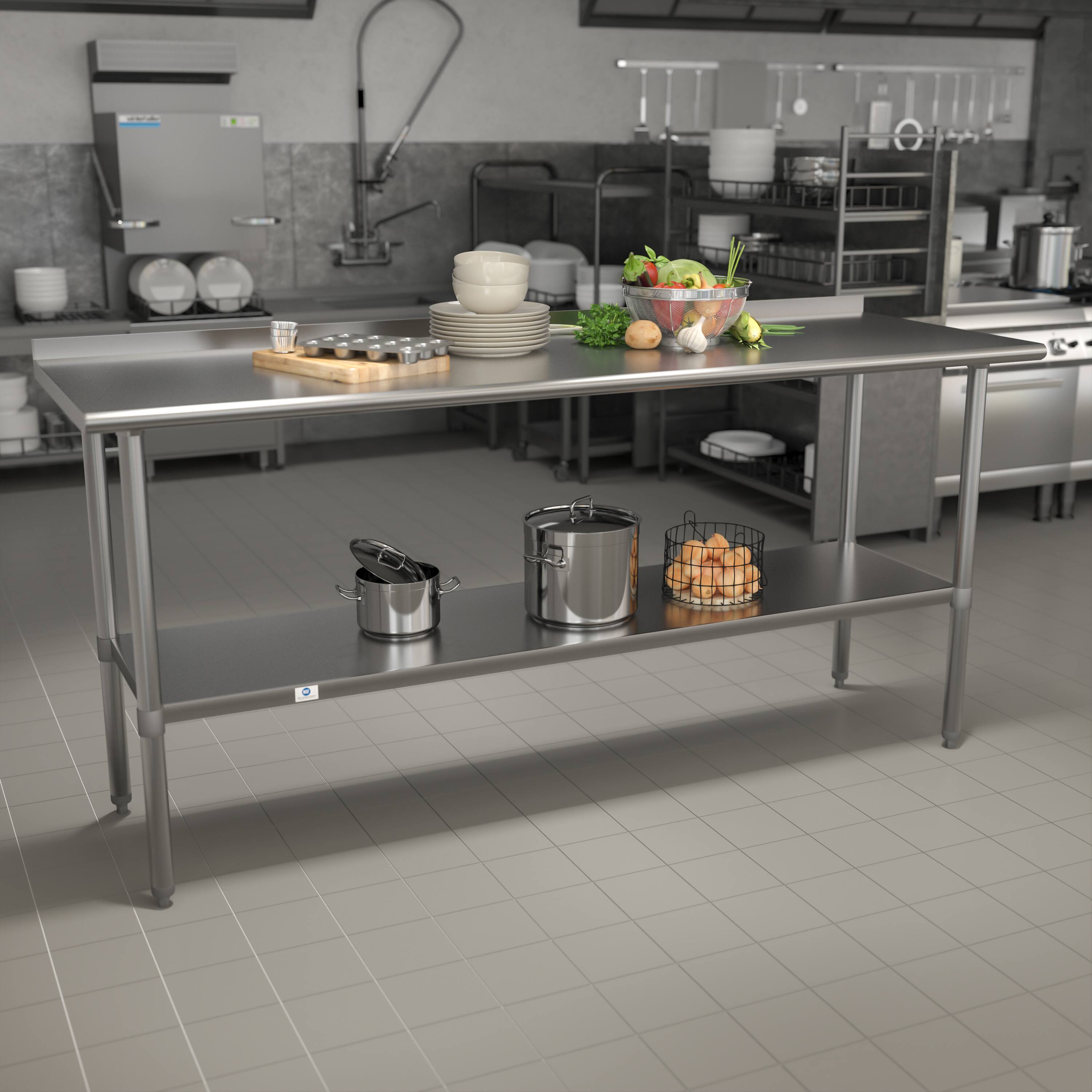 Alt View 1. Emma + Oliver - Stainless Steel 18 Gauge Prep and Work Table with Backsplash and Shelf, NSF - Stainless Steel.