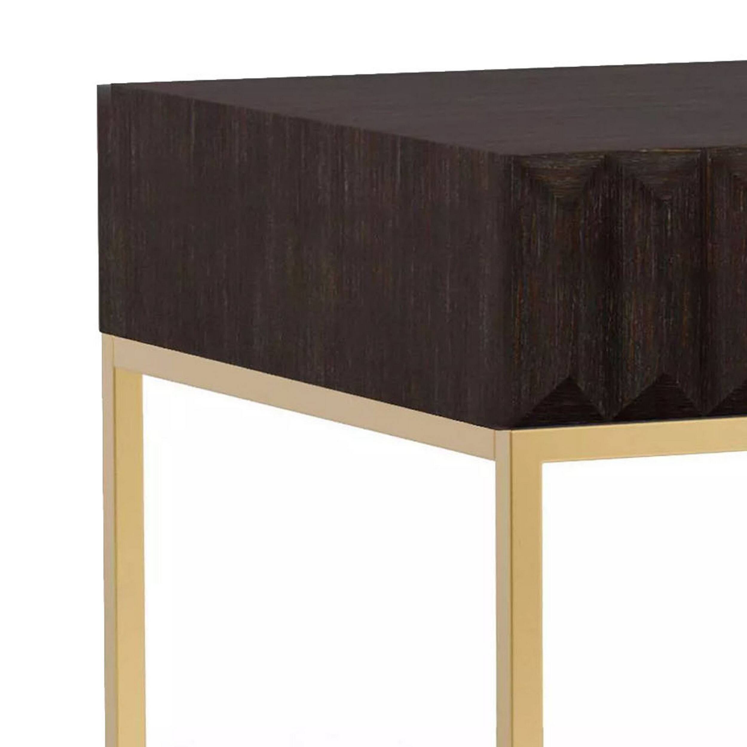 Alt View 1. Manhattan Lane - Bran 23 Inch Square Side End Table, Brown Wood, Gold Steel Base, 1 Drawer - Dark Brown, Gold.