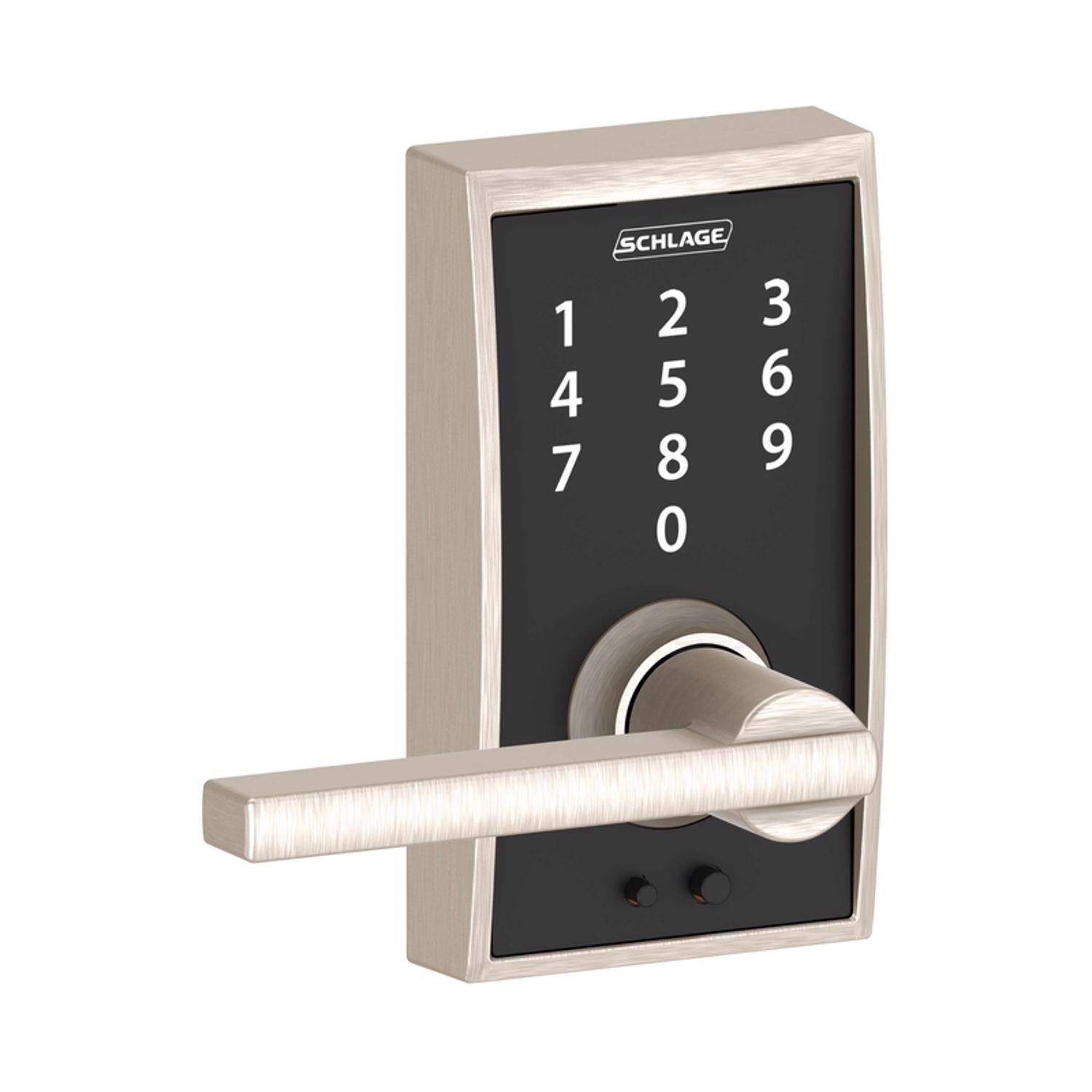 Front. Schlage - Schlage Satin Nickel Steel Touchscreen Lever - Satin Nickel.