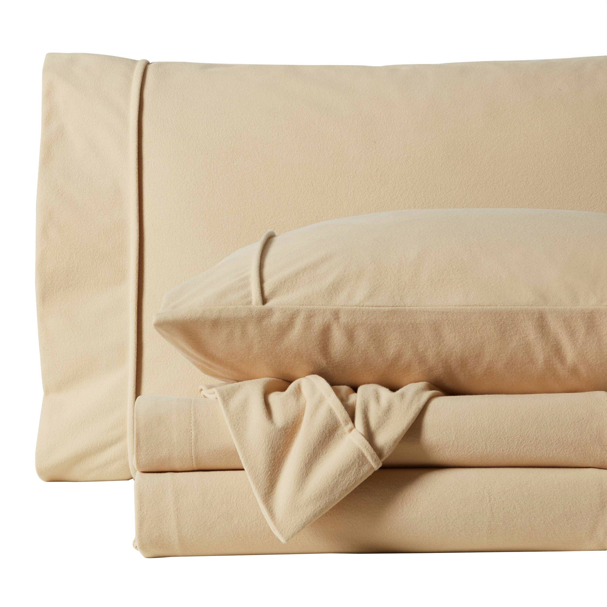 Angle. Sweet Home Collection - Solid Flannel Sheets Warm and Cozy Extra Deep Pockets, King - Beige.