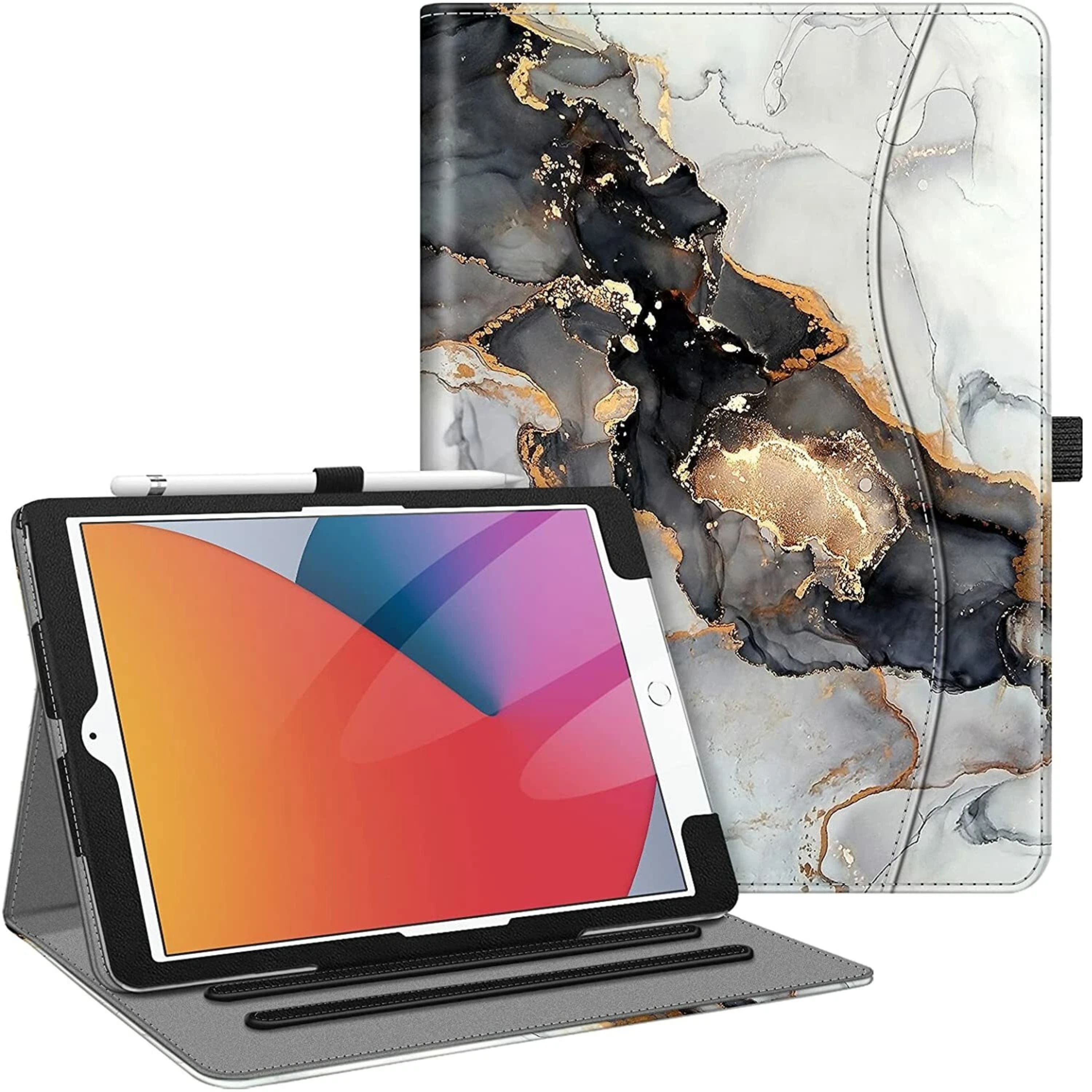 Front. Kitcheniva - Protective Stand Case For iPad 9th 8th 7th Generation 10.2 Inch With Pocket Holder Cloudy Marble - Cloudy Marble.