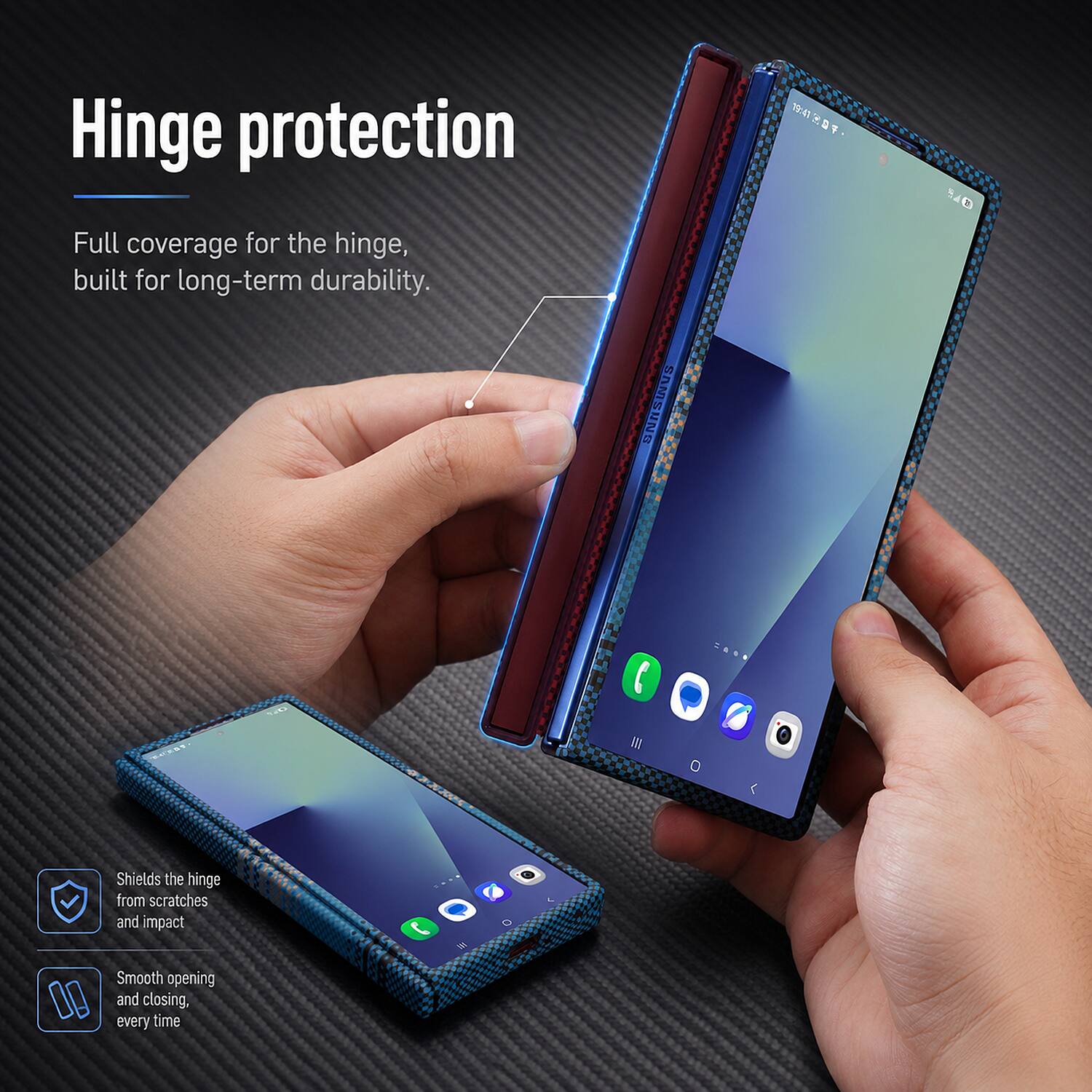 Hinge protection

Full coverage for the hinge, built for long-term durability.

Shields the hinge from scratches and impact

Smooth opening and closing, every time