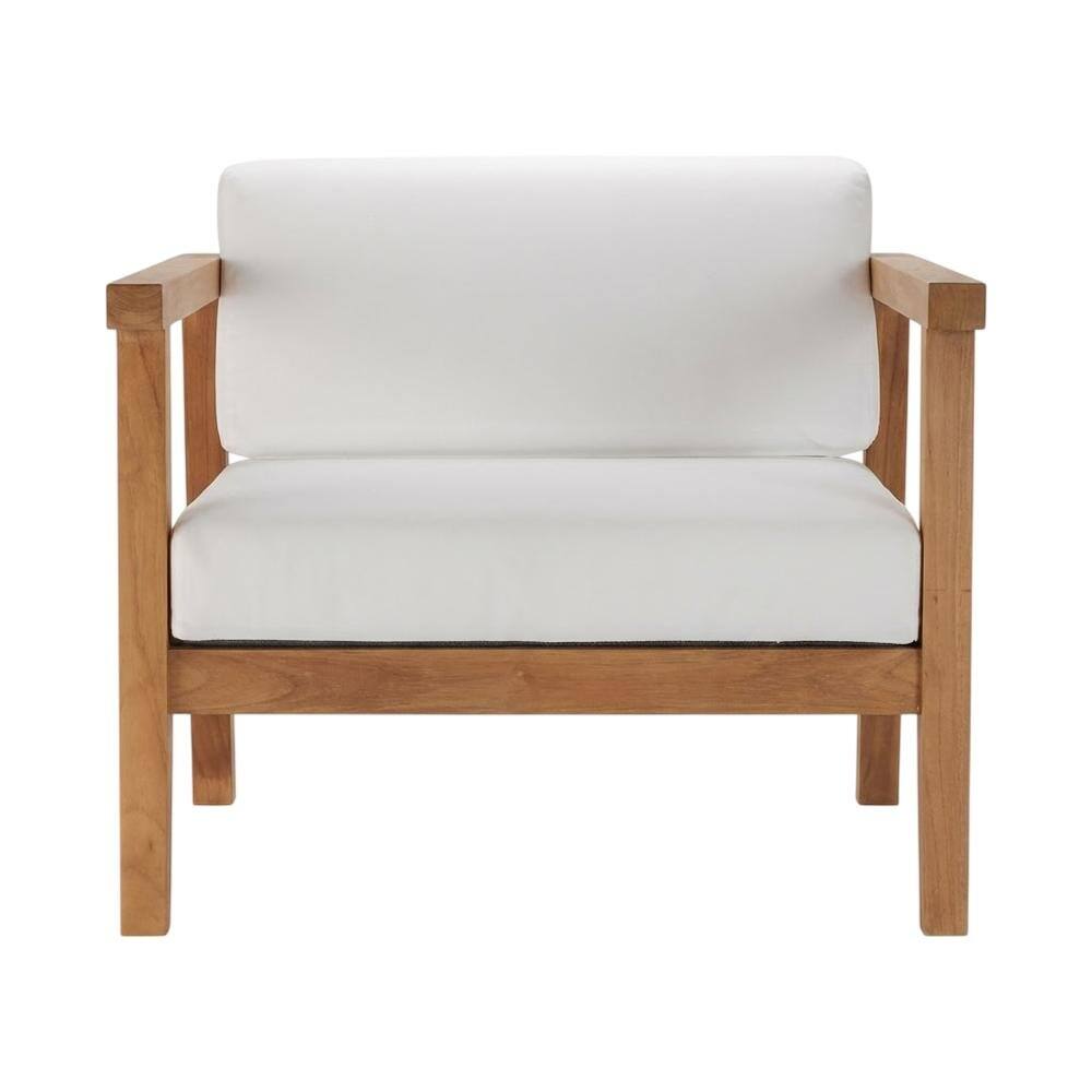 Back. Outdoor Escape - Outdoor Patio Teak Wood Right-Arm Lounge Chair With Comfortable Armrest - White.