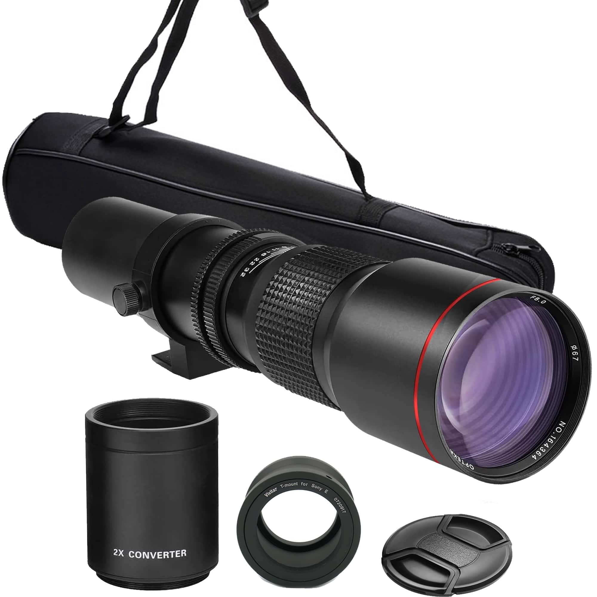 Bower - 500mm/1000mm f/8 Manual Telephoto Lens for Sony A6500 A6400 A6300 A6100 A6000 - Black