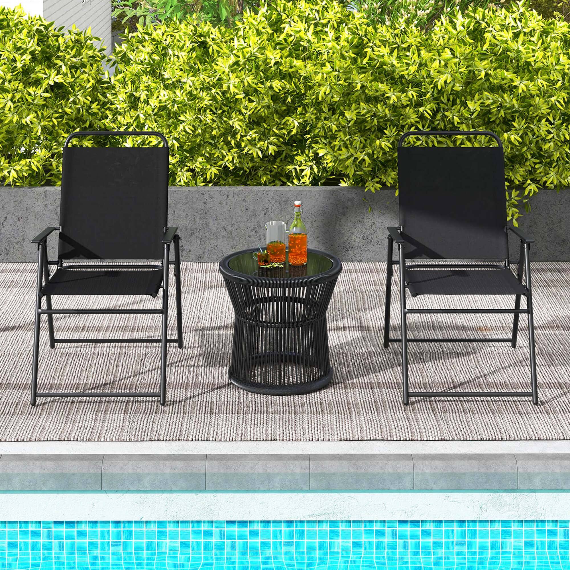 Alt View 3. Costway - 2pcs Patio Folding Sling Chairs Dining Armrest Backrest Outdoor Portable - Black.