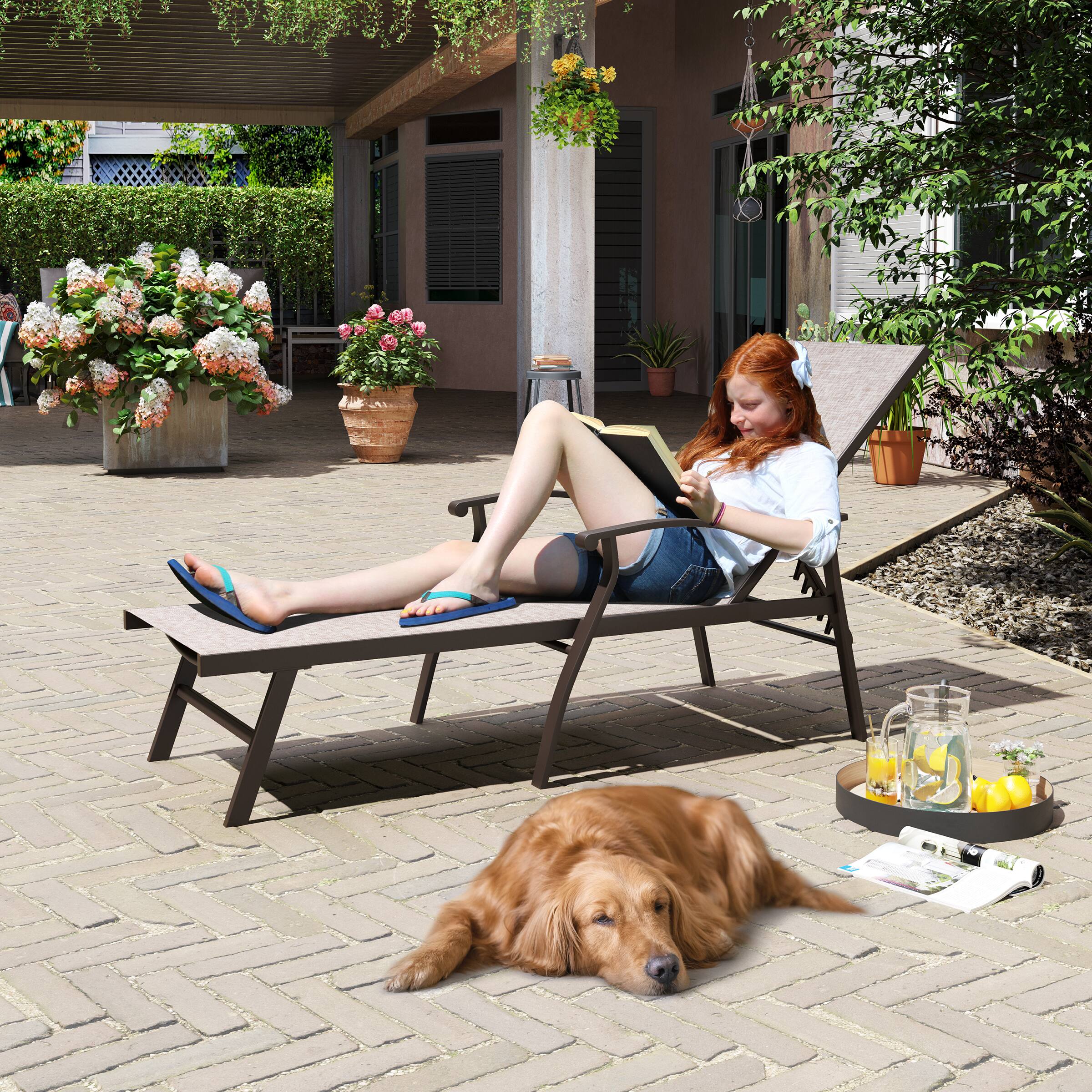 Left. Crestlive Products - Crestlive Products Outdoor Recliner All Weather Aluminum Adjustable Chaise Lounge Chair with Arms - Beige.