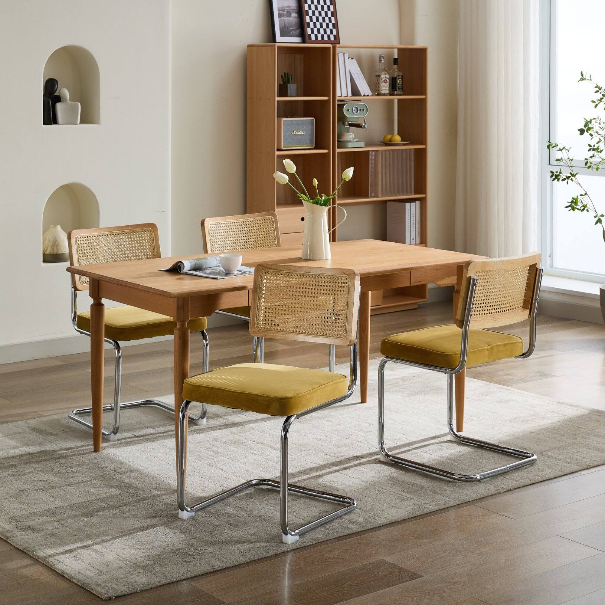 Alt View 10. GOODSILO - Mid Century Modern Dining Chairs Set of Two with Velvet Upholstery and Cane Back - Gold.