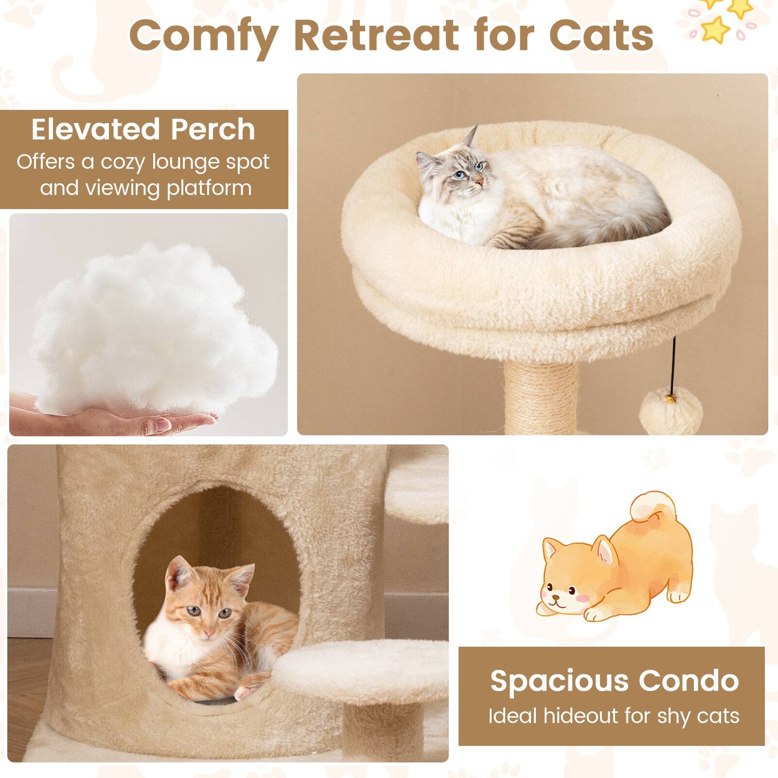 Comfy Retreat for Cats

Elevated Perch
Offers a cozy lounge spot and viewing platform

Spacious Condo
Ideal hideout for shy cats