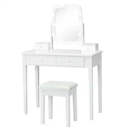 Front. Costway - Costway Vanity Table Set with Lighted Mirror Adjustable 10 Bulbs Dresser 4 Drawer - White.