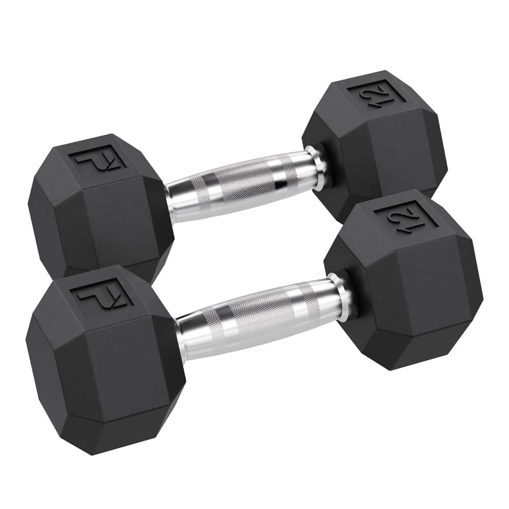 Power Systems - lb Rubber Hex Dumbbells, Pair of Dumbbells w/Ergonomic Grip & Hexagonal Dead Design - Black