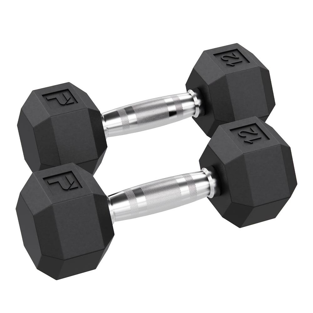 Front. Power Systems - lb Rubber Hex Dumbbells, Pair of Dumbbells w/Ergonomic Grip & Hexagonal Dead Design - Black.