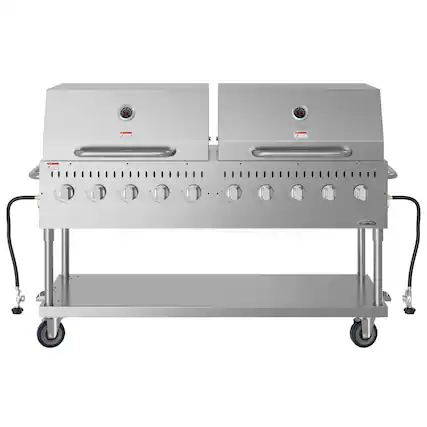 Front. Koolmore - 72 in. 10-Burner Commercial Outdoor Propane Gas Grill with Two 36 in. Roll Dome Covers in Stainless-Steel, ETL Listed - Stainless Steel.