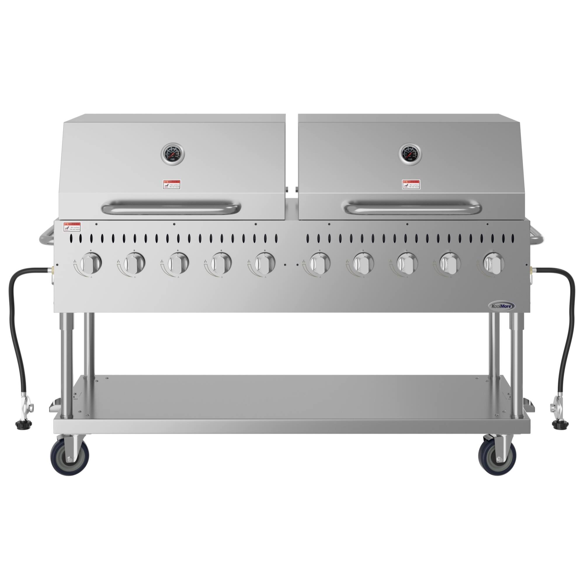 Front. Koolmore - 72 in. 10-Burner Commercial Outdoor Propane Gas Grill with Two 36 in. Roll Dome Covers in Stainless-Steel, ETL Listed - Stainless Steel.