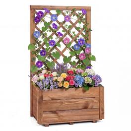 Costway - 1 PCS 40" Tall Wooden Raised Garden Bed with Lattice Trellis for Climbing Vine Flower - Orange
