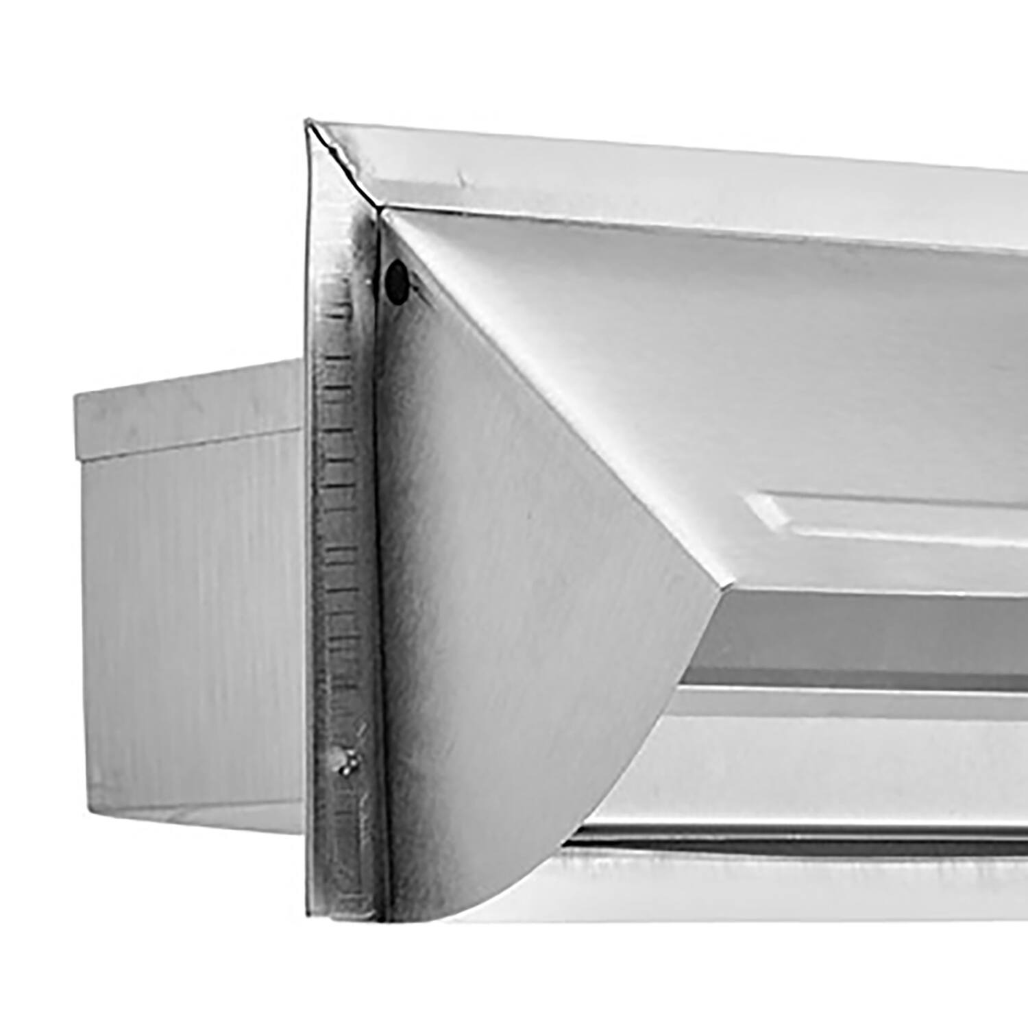 Back. Lambro - 3.25" x 10" 22-Gauge Aluminum Wall Exhaust Hood Vent, Spring Gasketed Damper, 5" Tail, Model 1060.