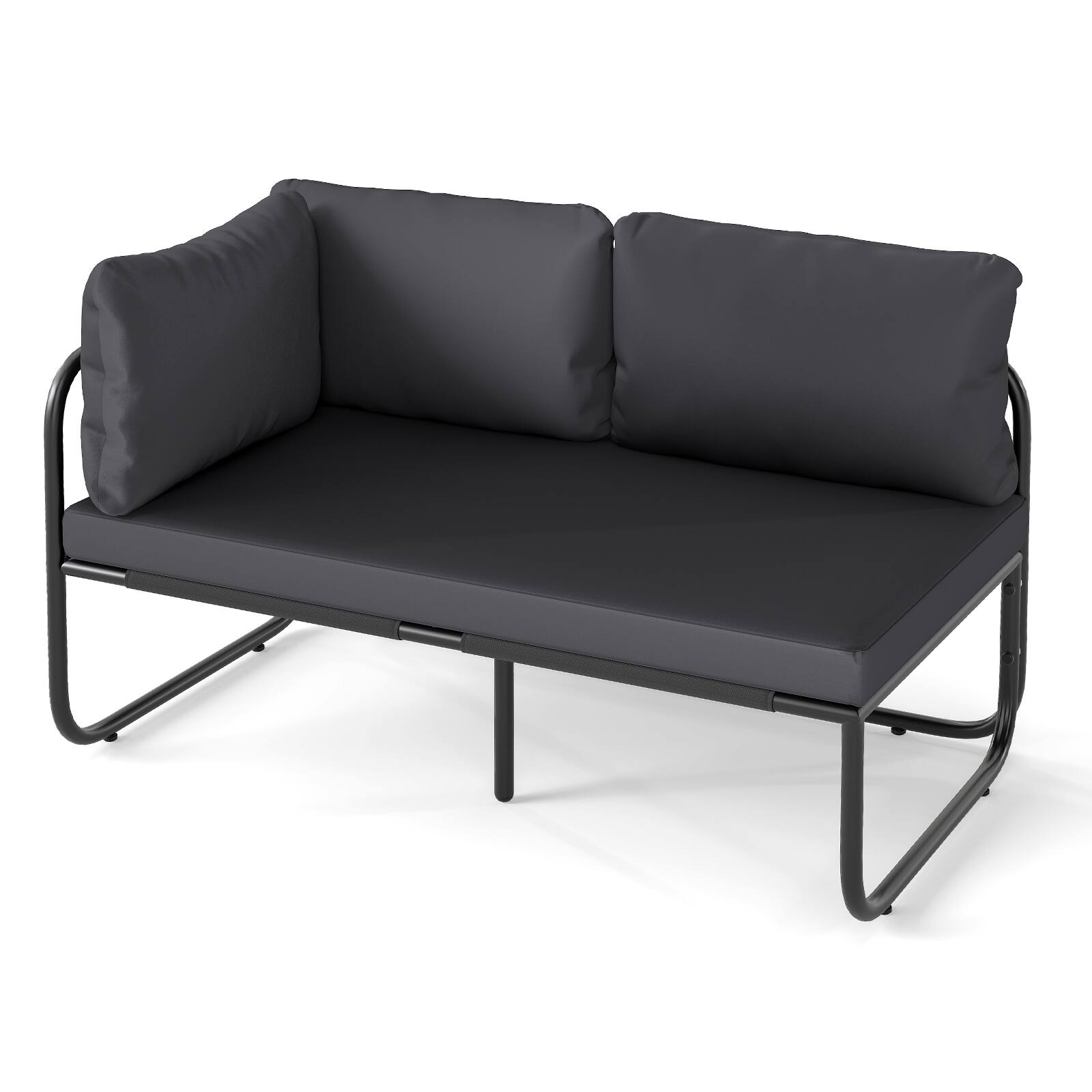 Alt View 7. Gymax - Gymax Patio Loveseat w/ Removable Pillows & Seat Cushion Side Armrest Metal Frame - Grey.