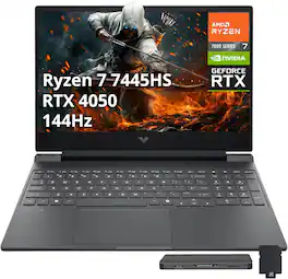 HP - Victus 15.6" Gaming Laptop,AMD Ryzen 7 7445HS,GeForce RTX 4050,64GB DDR5,4TB SSD+1TB Dock Set,Win 11 - Mica Silver