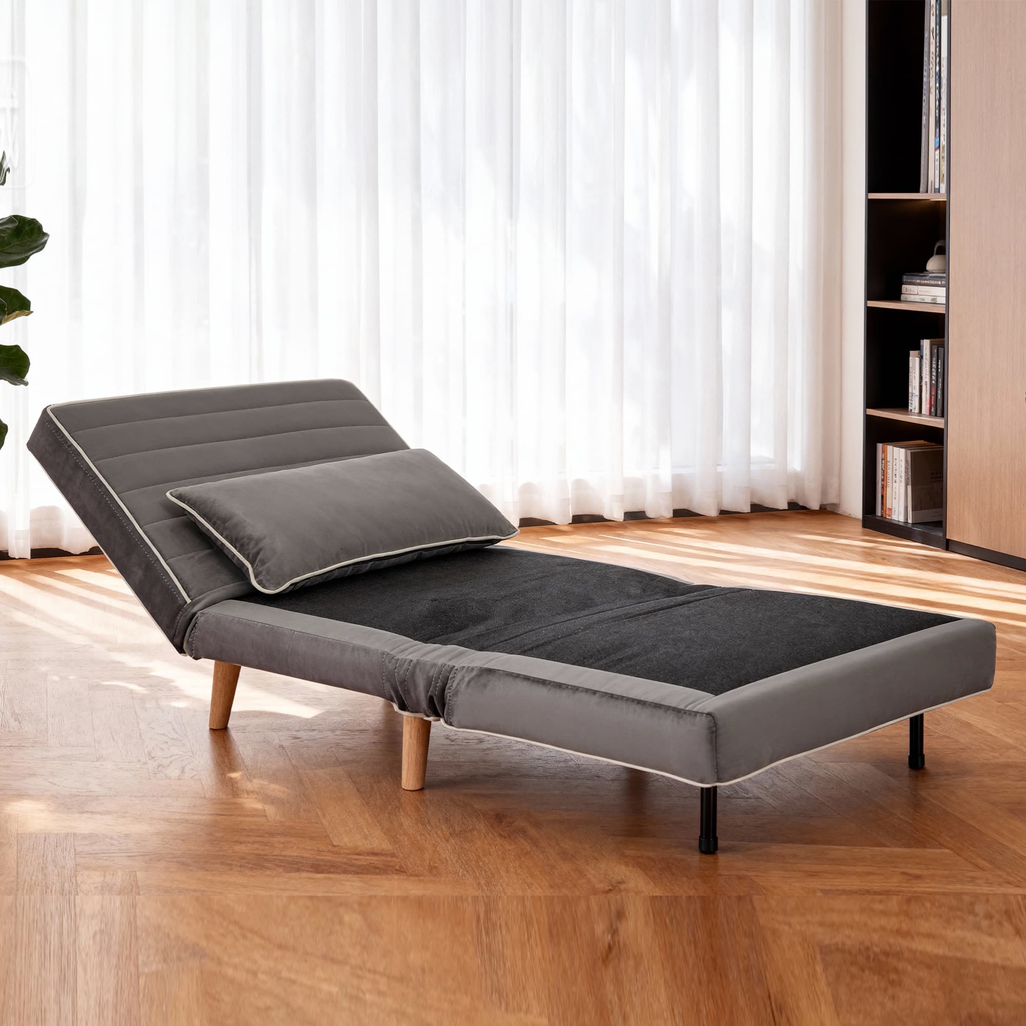 GOODSILO - Modern Velvet Foldable Sleeper Chair with Adjustable Backrest - Converts to Bed in Seconds - Gray