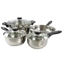 Gibson - Home Lybra 7 Piece Two Tone Polished Stainless Steel Cookware Set - Silver