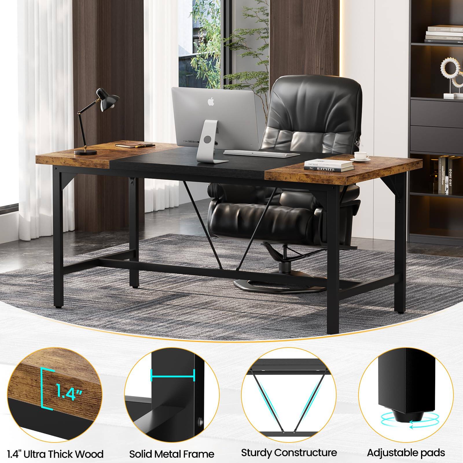 1.4" Ultra Thick Wood Solid Metal Frame Sturdy Construction Adjustable Pads