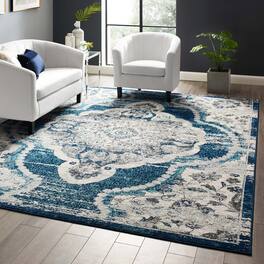 Modway - Entourage Malia Distressed Vintage Floral Vintage Medallion Area Rug - Ivory and Blue