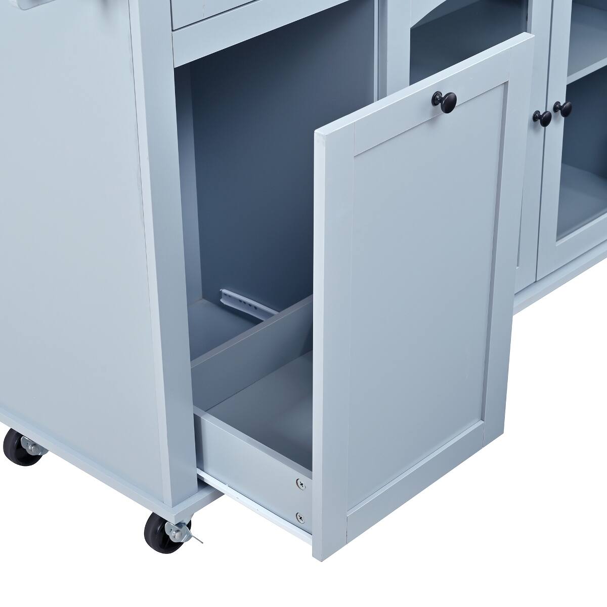 Alt View 7. Loheer - Loheer 54.2 inch mobile kitchen island rolling kitchen cart with trash bin cabinet blue gray kitchen prep table - Blue Gray.