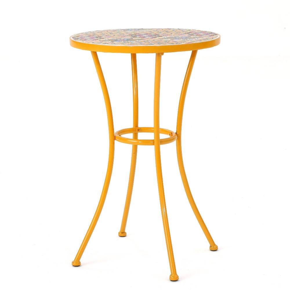 Alt View 3. Loheer - Loheer Yellow Tile Mosaic Outdoor Side Table with Metal Legs - Yellow.