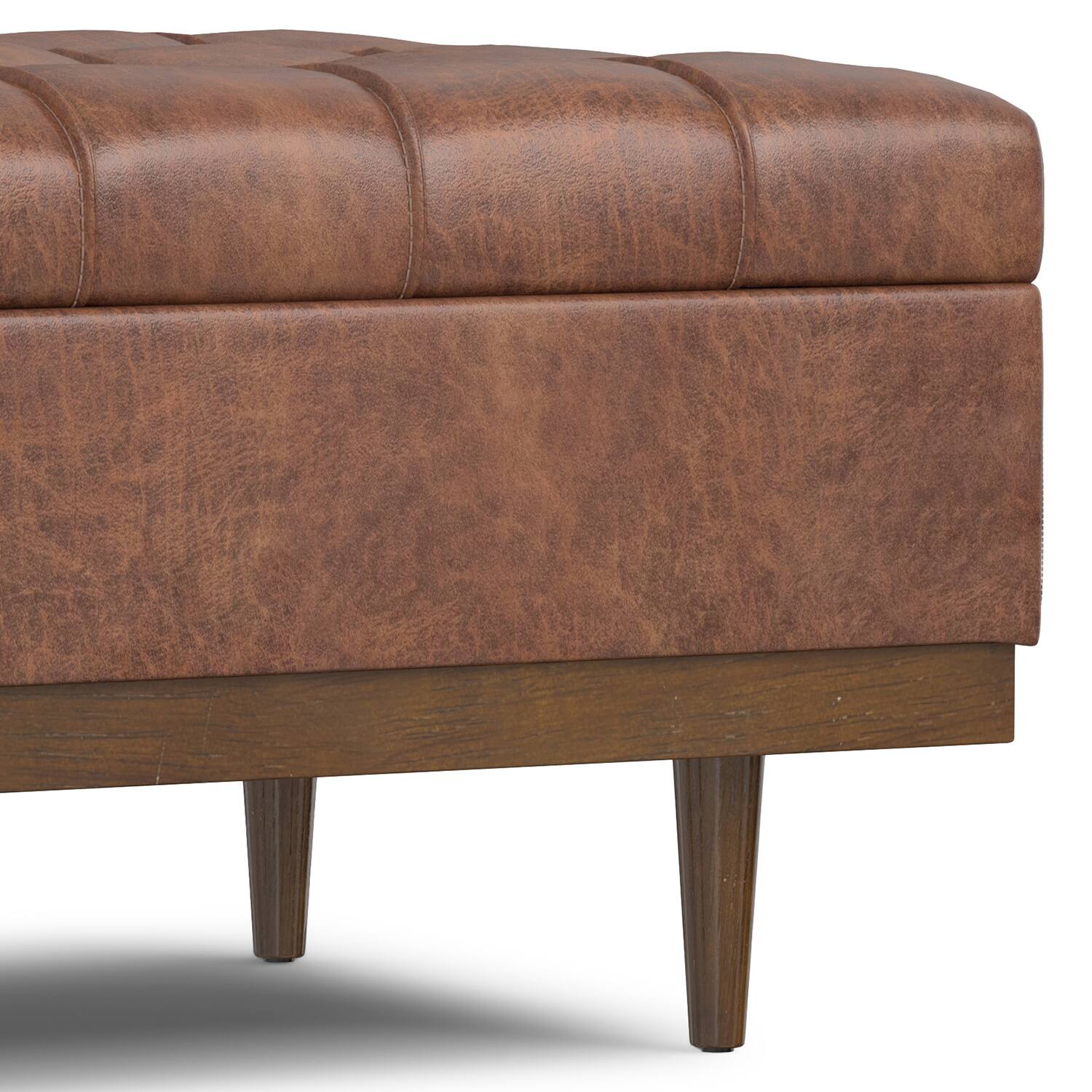 Alt View 9. Simpli Home - Mariah 34 inch Contemporary Rectangle Coffee Table Storage Ottoman in Distressed Saddle Brown Faux Leather, Assembled - Distressed Saddle Brown.