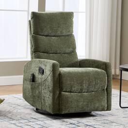 TinyHomie - Heat Massage Manual Recliner Chair with Rocker and Swivel in Fabric for Living Room - Green