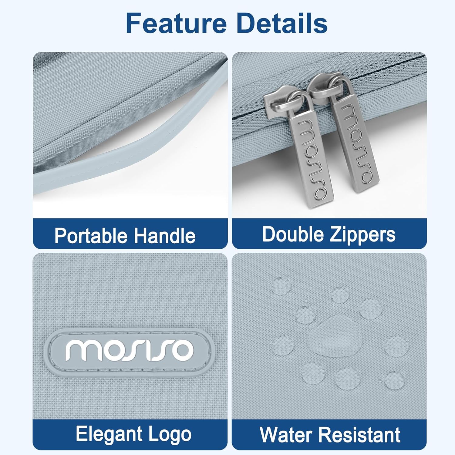 Feature Details

- Portable Handle
- Double Zippers
- Elegant Logo
- Water Resistant