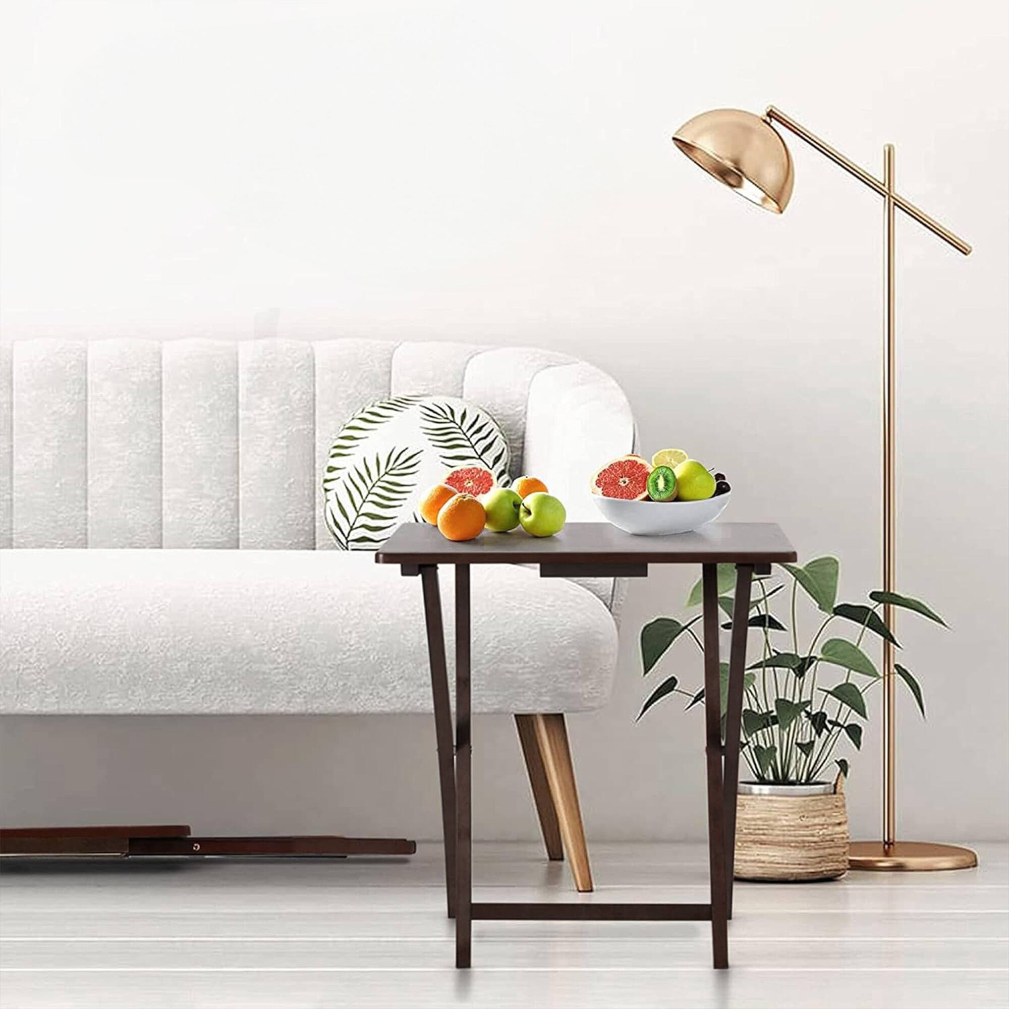 Alt View 2. PJ Wood - PJ Wood Folding TV Tray Tables with Compact Storage Rack, Walnut, 5 Piece Set - Walnut.