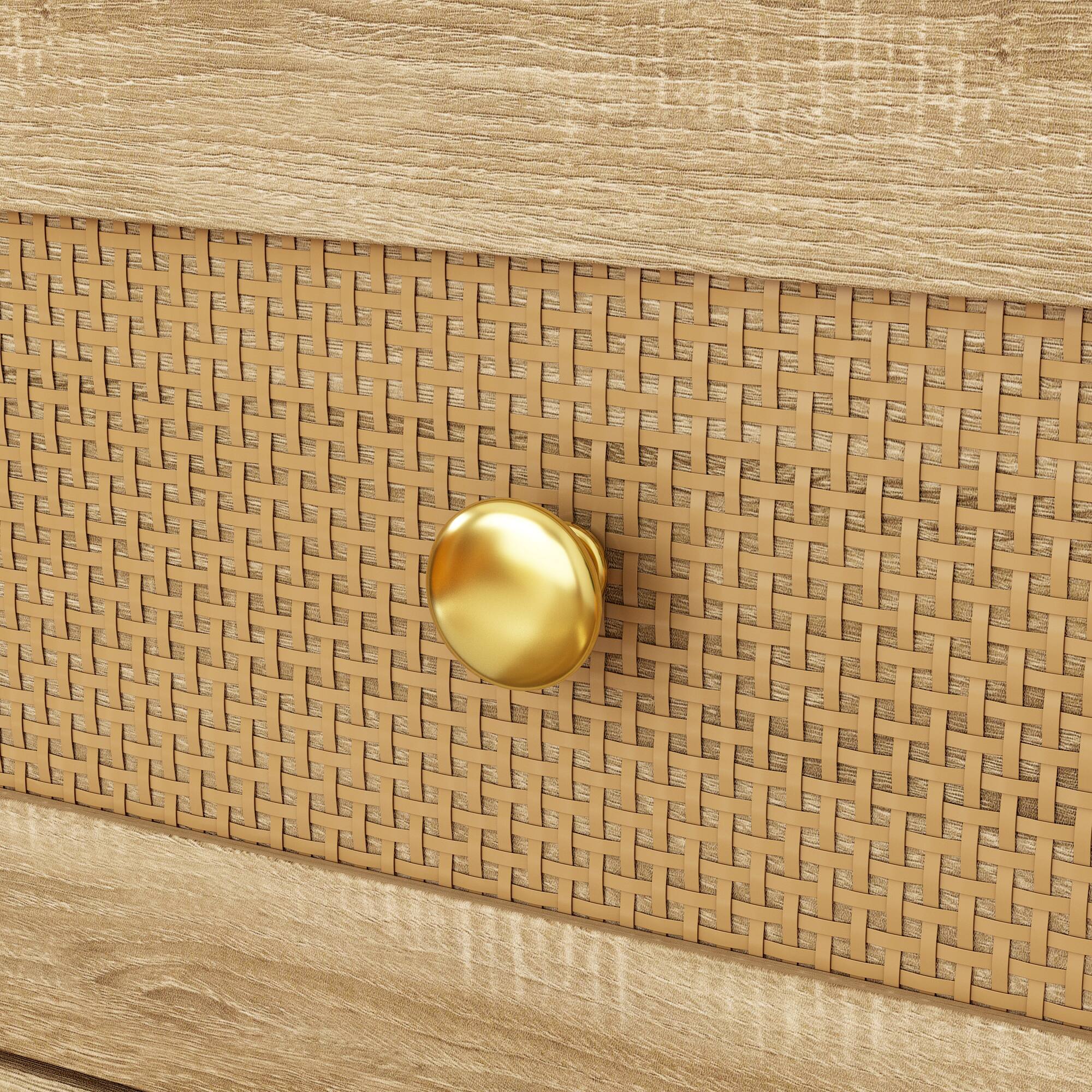 Alt View 8. Famapy - Famapy Rattan - Accented Nightstand with Rounded Corners: 3 - Drawer Storage for Bedroom & Office - Wooden.