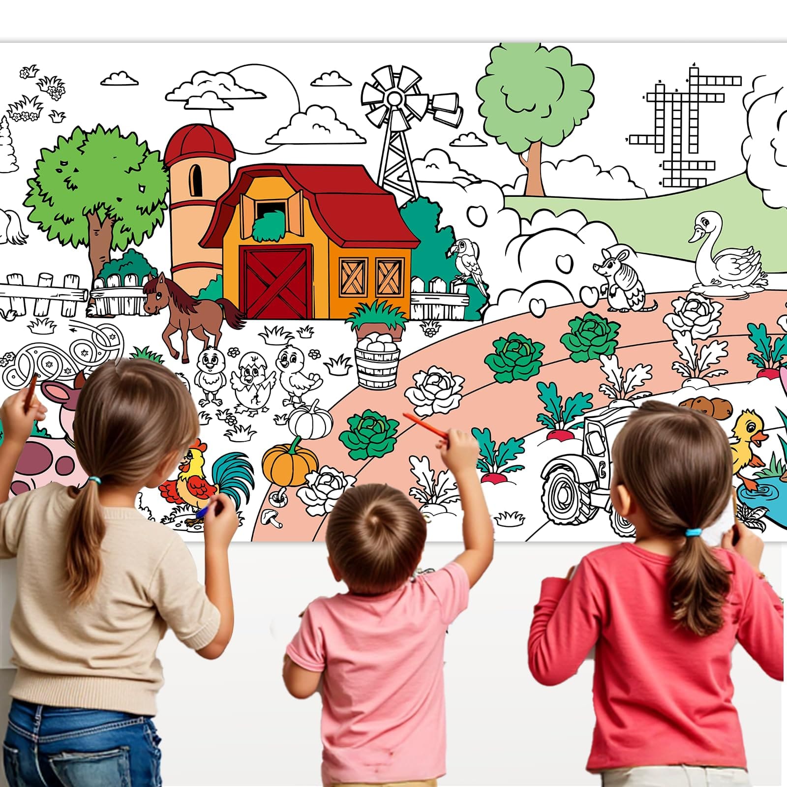 Dapper Styles - Thanksgiving Tablecloth 31 Large Paper Table Cover With Pumpkins Turkeys Scarecrow And Harvest Designs Holi - Farm