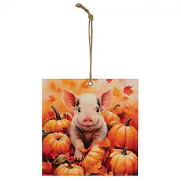 BreeBe - Piggy In Pumpkin Patch 4" Sq. Ornament - Multicolor