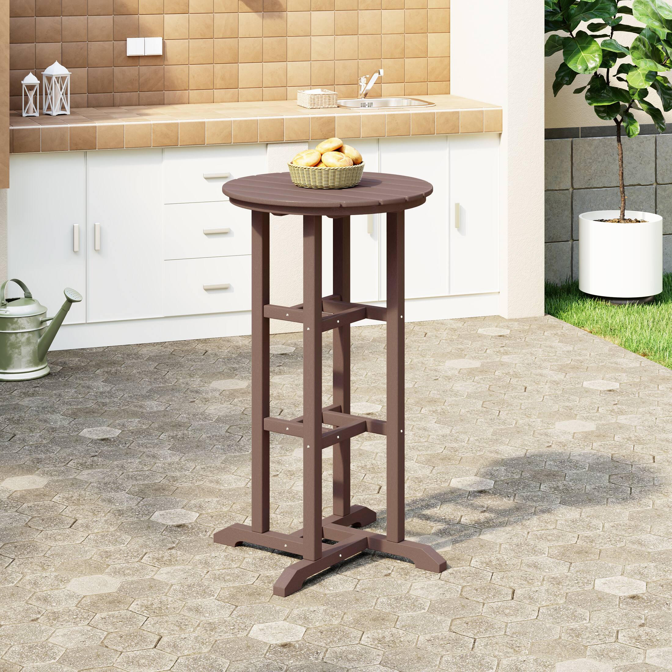 Angle. WestinTrends - WestinTrends Malibu 42" Counter Height Round Outdoor Patio Bistro Bar Table - Dark Brown.