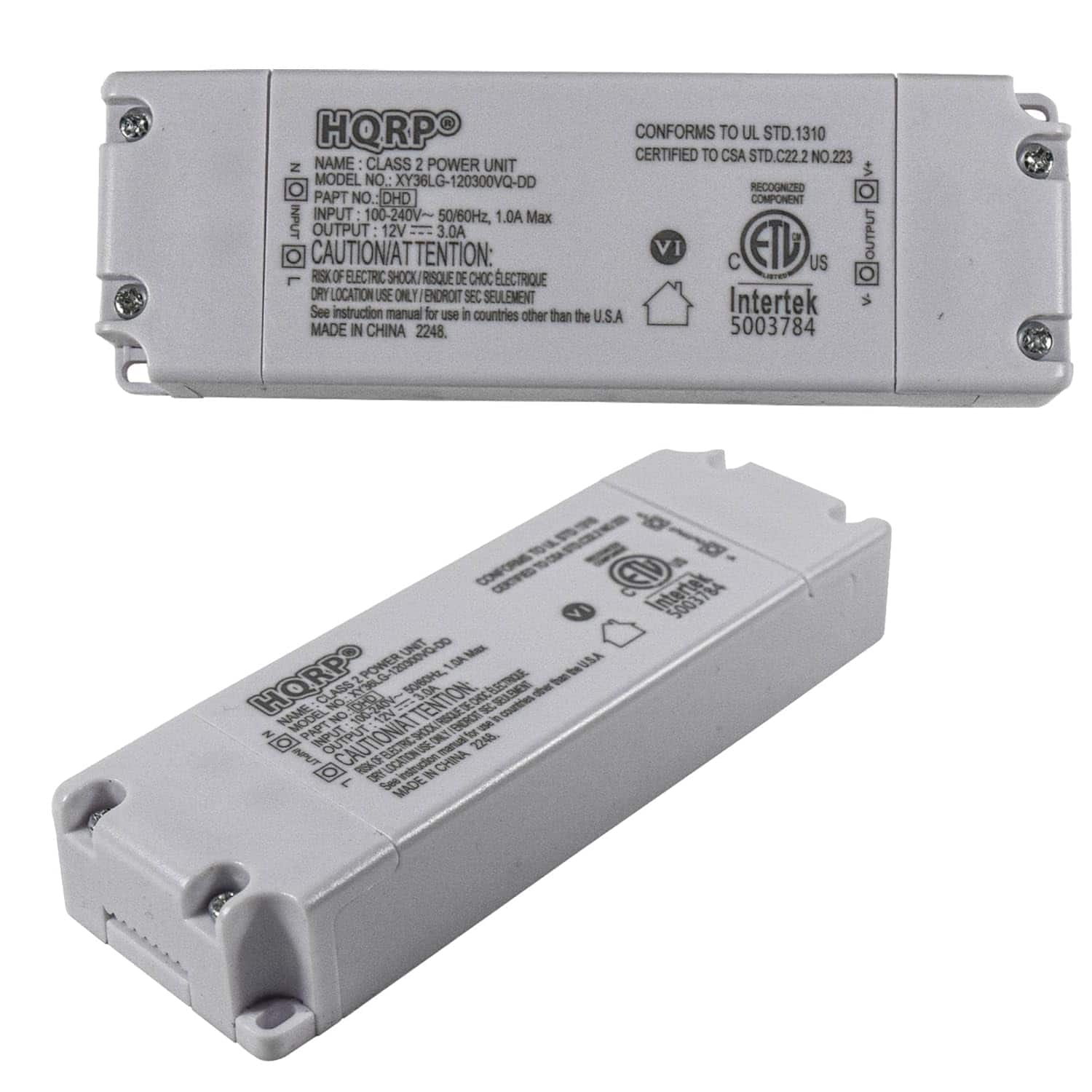 HQRP - 2-Pack 12V DC 3A 36W LED Driver Power Supply, 100-240V AC Input, Terminal Block, ETL Listed - White