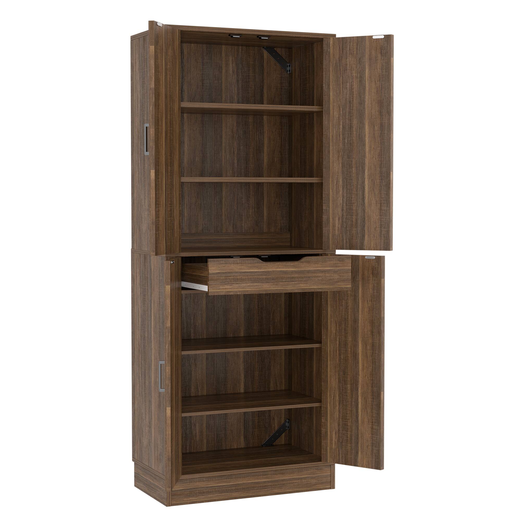 Alt View 5. Aheaplus - 71'' Tall Farmhouse Pantry Storage Cabinet with 4 Barn Doors and Drawer, Cupboard with Adjustable Shelves - Retro Brown.