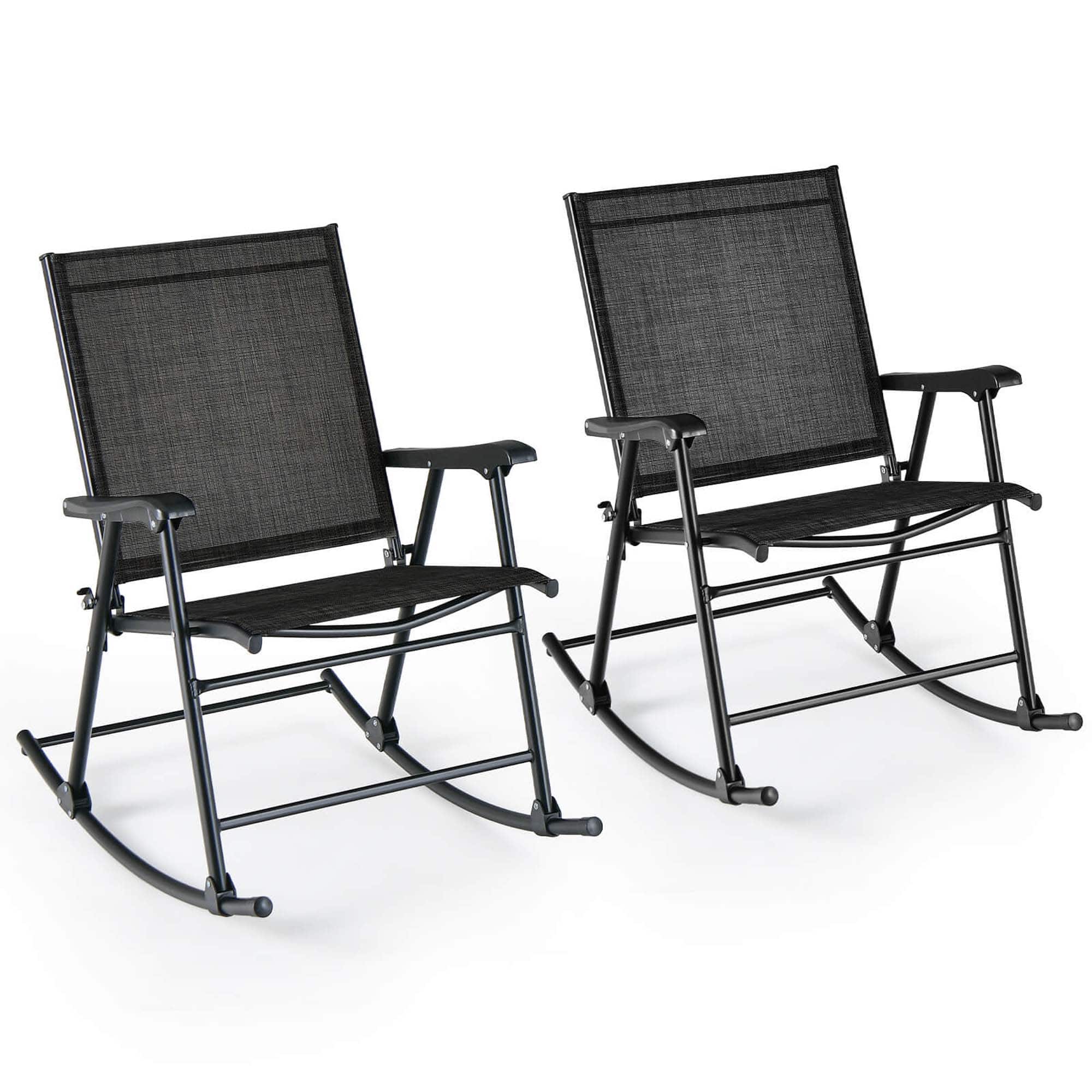 Front. Costway - 2 PCS Patio Folding Rocking Chair Heavy-Duty Metal Frame Rockers Outdoor - Black.