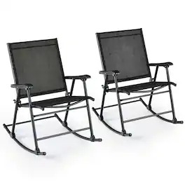 Costway - 2 PCS Patio Folding Rocking Chair Heavy-Duty Metal Frame Rockers Outdoor - Black