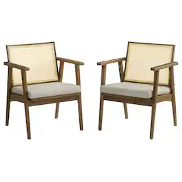 Thera Vegan Leather and Cane Accent Armchairs Set of 2 by Modway - Gray