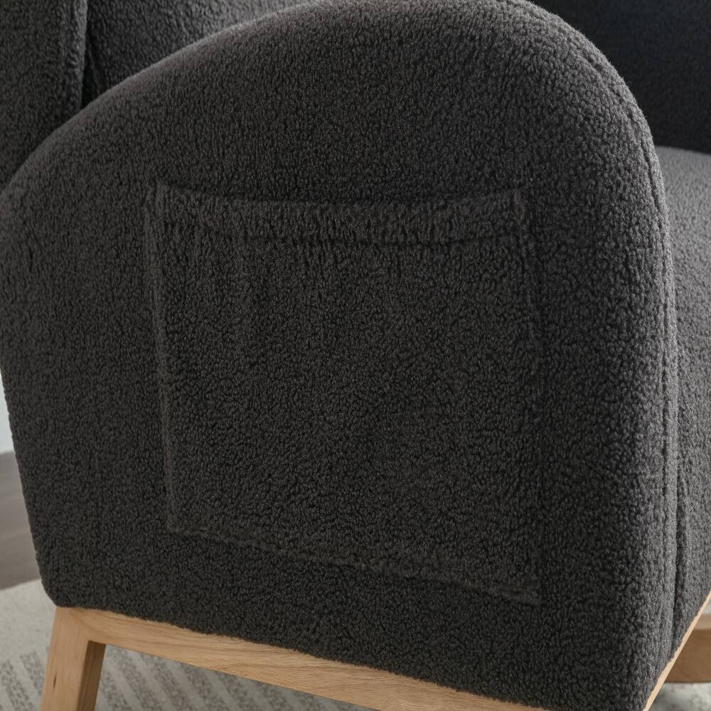 Alt View 9. Loheer - Loheer Teddy Fabric Rocking Chair Dark Gray Ergonomic Nursery Rocker with Wood Legs 300 lbs Capacity - Dark Gray.