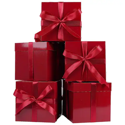 Front. Paradigms Interiors - White Gift Boxes With Lids Ribbons And Tissue Papers Square - 7 1 Inch Birthday Wedding Presents Wrapping M... - 5PCS Red.