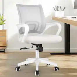 Neo Chair - Office Desk Computer Chair Ergonomic Mesh Gaming Mid Back Seat with Comfy Lumbar Support Adjustable Height Swivel - Ivory